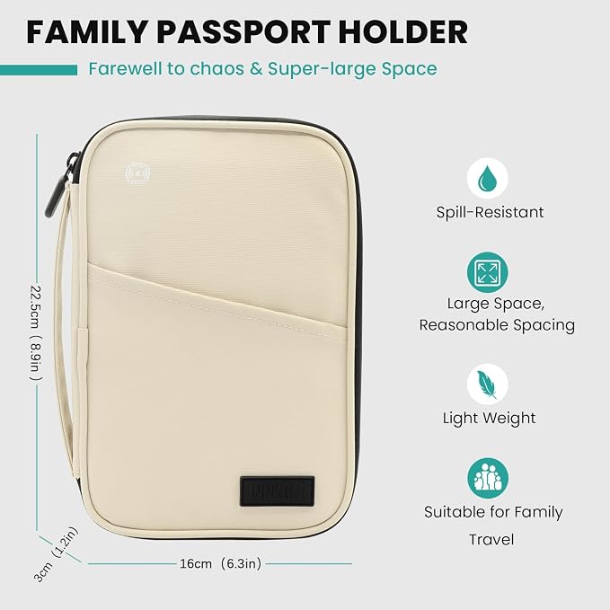 Passport Holder Travel Wallet, White | RFID Blocking, Waterproof, Multiple Compartments, Multiple Compartments， For Men and Women