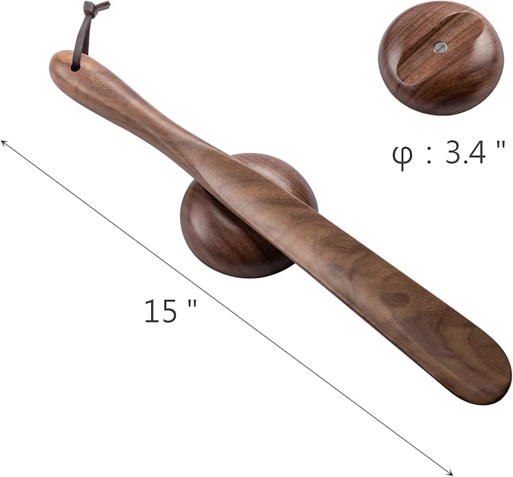 muso wood Shoe Horn 15" Long Handle for Seniors, Wooden Shoehorn for Men Women Kids Pregnancy