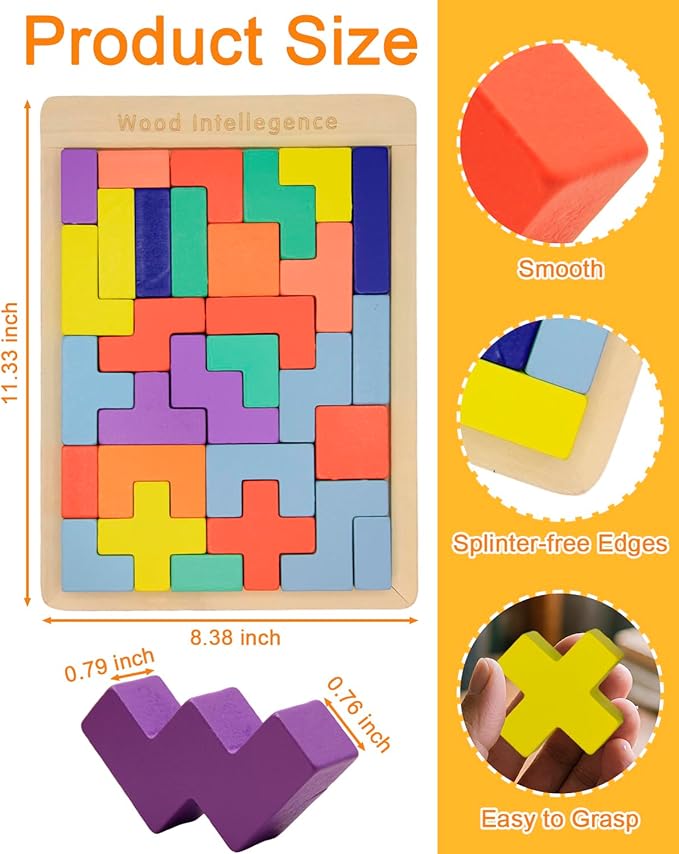 Dementia Activities for Seniors Wooden Tiles Gifts Geometric Cognitive Products & Training Easy Memory for Alzheimer's Elderly Cognitive Craft Gifts
