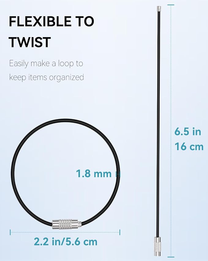 Uniclife 4 Inch Wire Keychain Cable Heavy Duty Stainless Steel Key Ring | Large Holder for Luggage Tag Keeper Travel, 1.8 mm Braided, 4.8 Inch Length, 1.6 Diameter, 80 lbs Hold, Corrosion Resistant