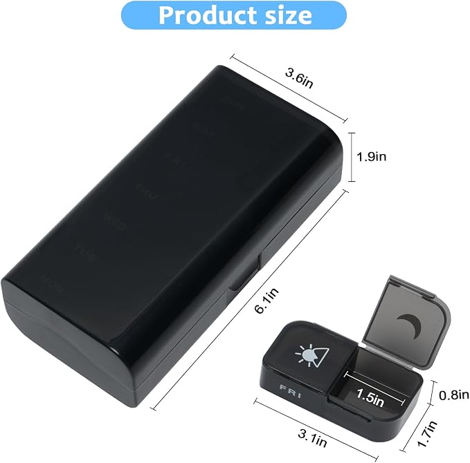 Weekly Pill Organizer 2 Times a Day, AP PM Pill Box，Detachable Pill Case | Food-Grade Material,Travel-Friendly,7 Day Pill Container Medium,Compartment holds up to 6 fish oil or 10 vitamin-Black