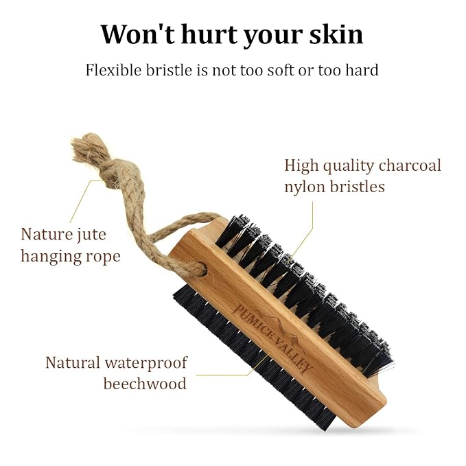 Wooden Cleaning Finger Nail Scrub Brush for Polishing Fingernails Toenails | Double-Sided Nail Brushes for Cleaning Fingernails - Nail Brush for Manicure & Pedicure Under Nail Cleaning (Beechwood)