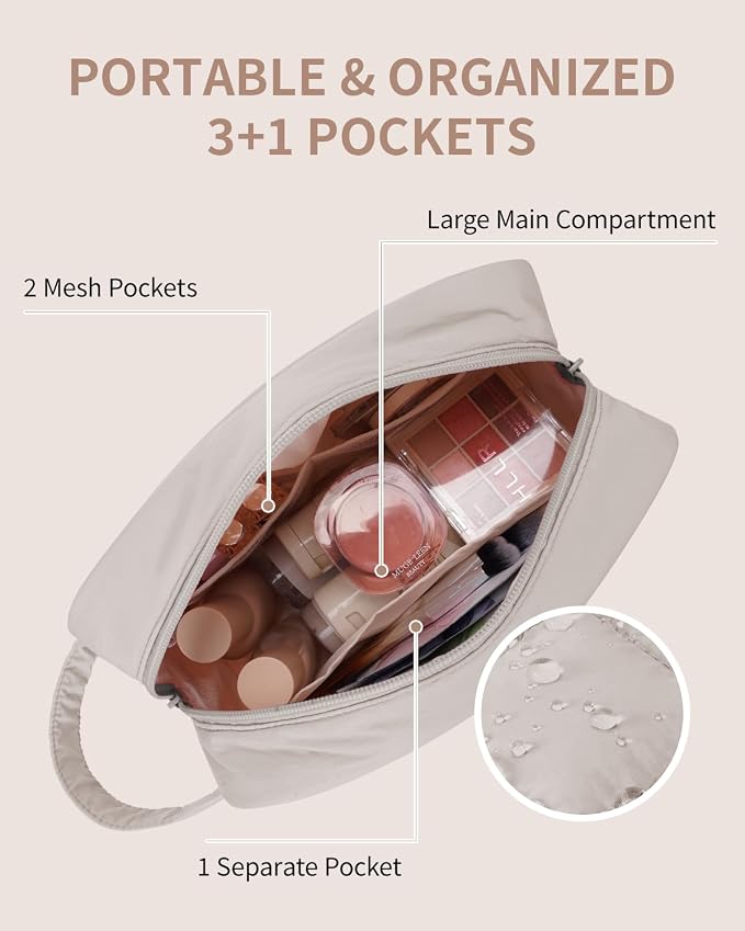Narwey Quilted Makeup Bag Puffy Make up Bag Cosmetic Bag Organizer, Puffer Travel Toiletry Bag for Traveling Women Girl, Travel Bag for Toiletries, Skincare Medicine Bags (Khaki)
