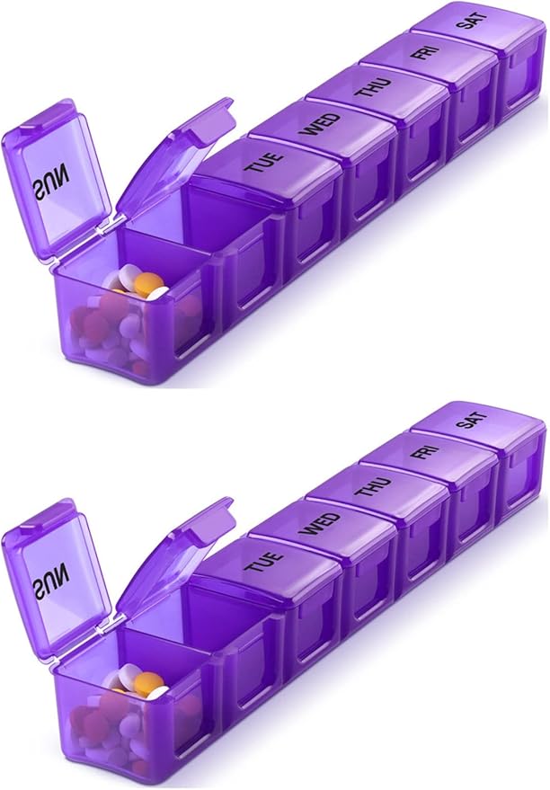 Pill Organizer 2P Purple XL Extra Large Weekly and Daily Pill Cases for Pills/Vitamin/Fish Oil/Supplements - 2P