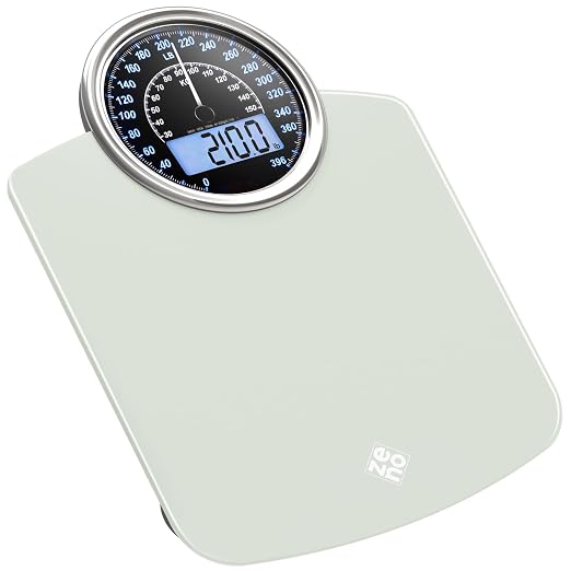 ZENO Hybrid 2-in-1 Analog & Digital Weighing Scale for Body Weight up to 400lbs - Thick Tempered Glass - Extra Large Display - Easy to Read Digital Bathroom Scale - New - Frost White