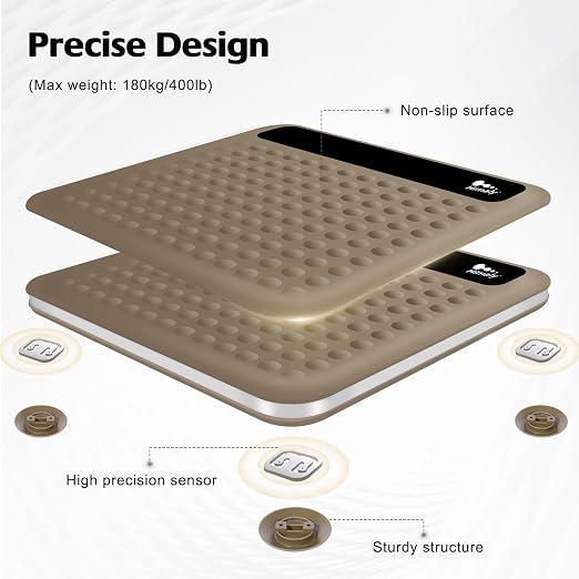 himaly Digital Body Weight Scale Bathroom Scale, Step-On Technology High Precision Measurements Scales with Large Non Slip Silicone Platform and LCD Digital Display, 400lbs/180kg Capacity, Brown
