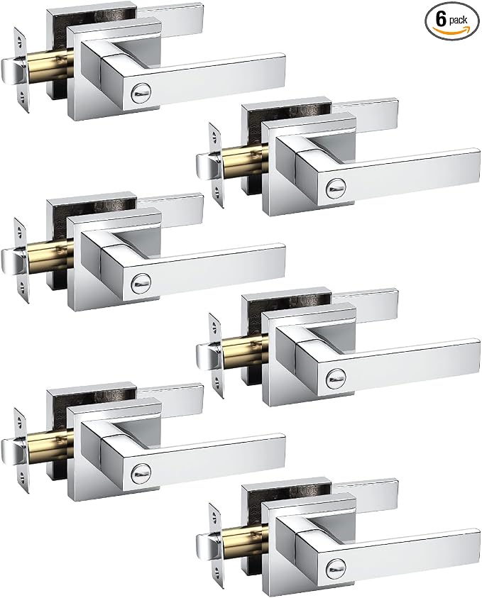 KNOBWELL 6 Pack Door Handles Interior Privacy Door Knob for Bed and Bath Polished Chrome Door Leverset Modern Doorknob