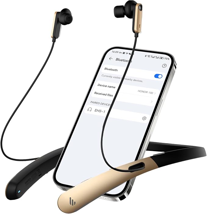 Edifier OTC Hearing Aids for Seniors, Rechargeable Neckband Hearing Aid with Bluetooth, Noise Cancelling & No Whistling, 2-in-1 Headphones for Music & Calls, Anti-Lost Design & Lightweight
