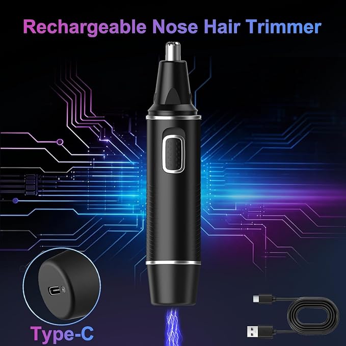 AREYZIN Nose Hair Trimmer for Men,Rechargeable Ear and Nose Trimmer,2026 Professional 2 in 1 Painless Eyebrow & Facial Hair Trimmer with IPX7 Waterproof Dual Edge Blades (Black)