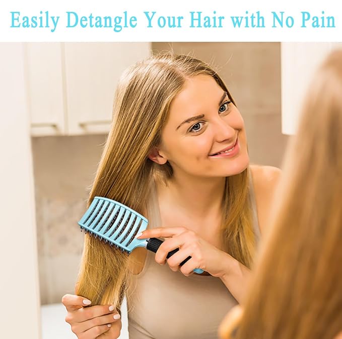 Detangling Brush for Women & Kids, Wet & Dry Hair, All Hair Types | Less pulling & breakage, Boar bristles tame frizz & add shine, Vents for faster blow-drying, Lightweight 4 oz, Non-slip grip