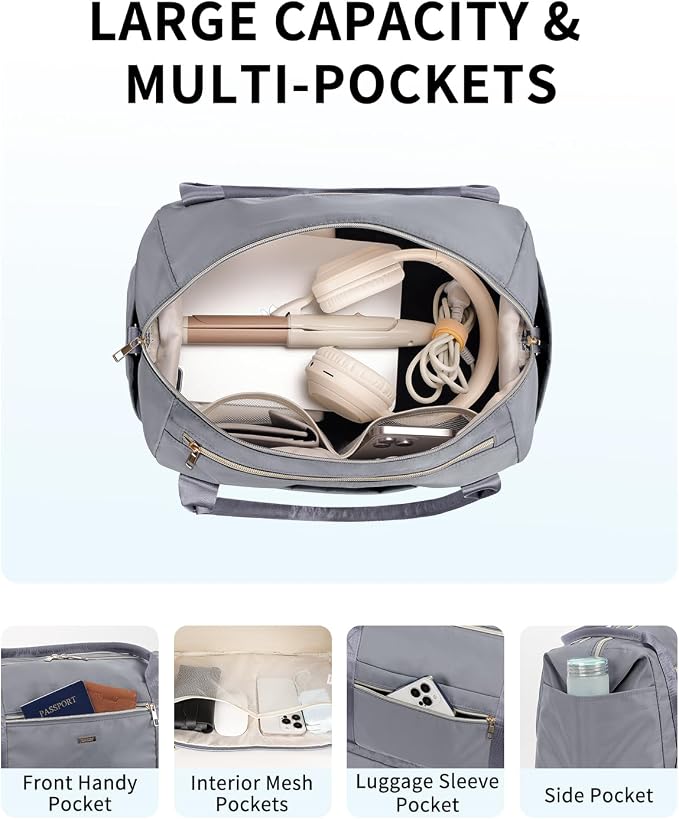 WANDF For Spirit Airlines Personal Item Bag 18x14x8 Underseat with Wet Pocket & Shoe Compartment & Tsa Approved Toiletry Bag