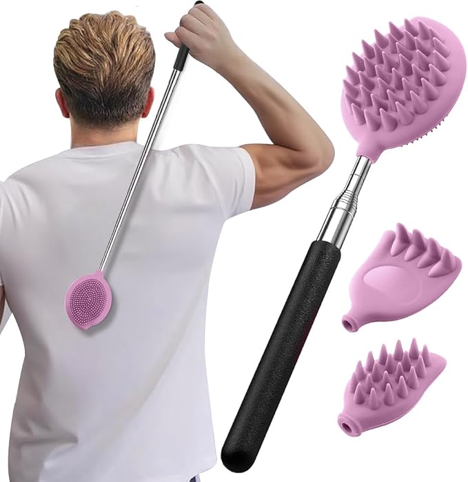 Back Scratcher with 3 Detachable Scratching Heads Silicone Massager Extendable Telescoping for Itches Lotion Application Spa Whole Body Seniors The Disabled Baby Men Women Kids Adults Purple