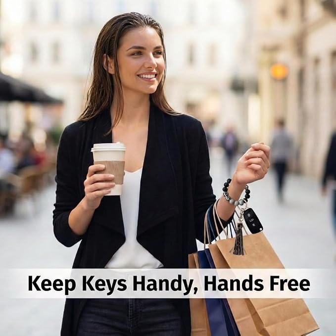 BIHRTC Key Ring Bracelet Car Keychain Holder Wristlet Silicone Women Beaded Bangle Chains
