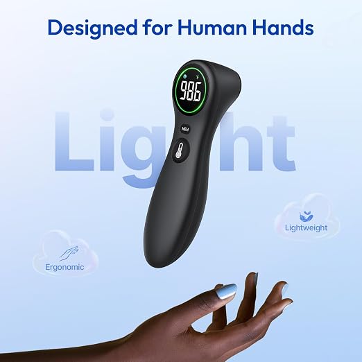 Viproud No-Touch Thermometer for Kids and Adults, 1-Second Reading, Black | Forehead & Object Mode, Fever Indicator, Large Clear LED, Silent Mode, Home Medical, Nurse Accessories, Lifetime Support