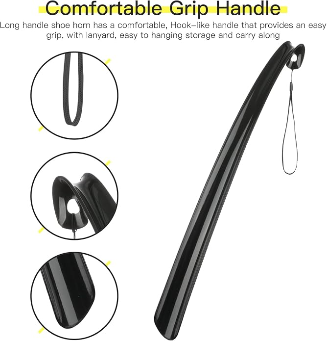 Shoe Horn Long Handle Super Strong Plastic/Genuine Wood with Lanyard,Shoehorn Fit for Men,Women,Seniors,Kids