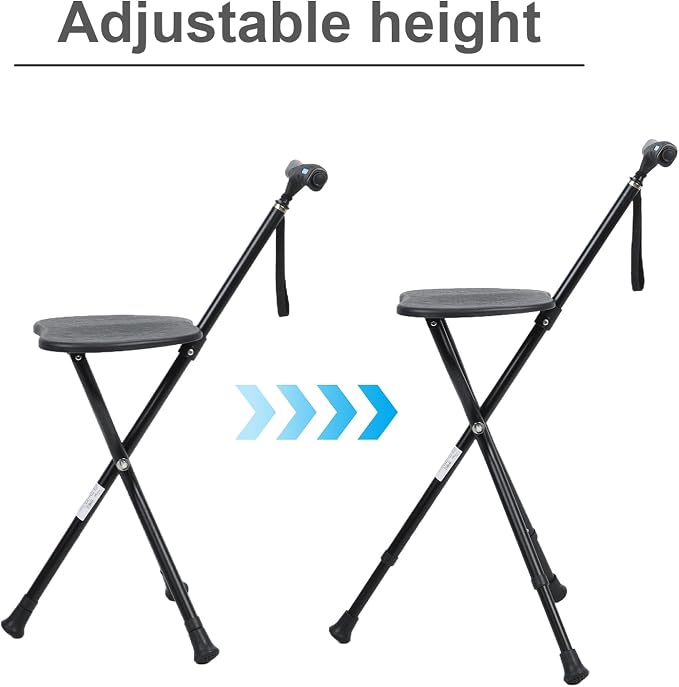 Folding Cane Seat, Hold 440 lbs Folding Canes with Seat Walking Stick Height Adjustment Cane Seat Capacity Frosted Handle with Crutches Stool