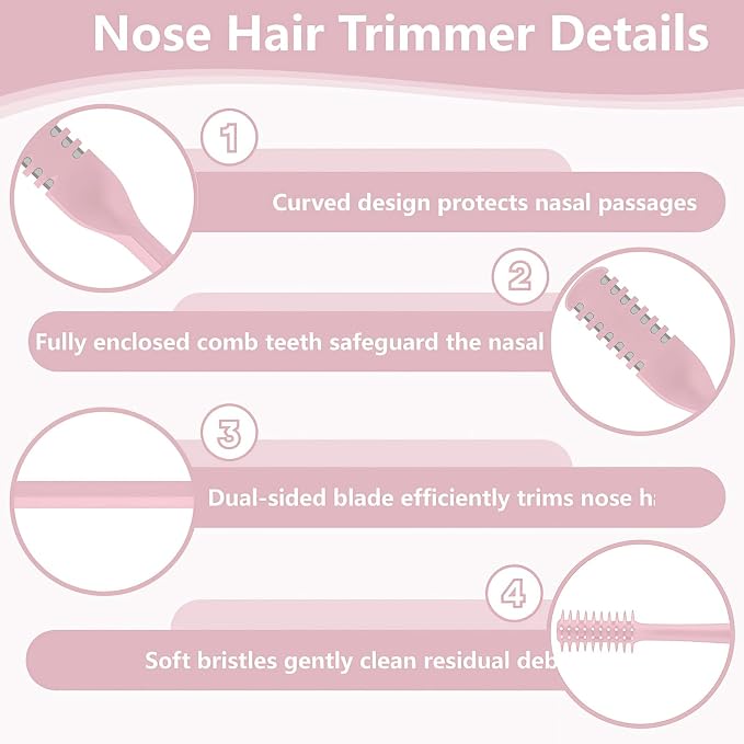 2026 Upgraded 2-in-1 Nasal Hair Cutter, 360° Rotating Double-Sided Blade, Washable Portable Grooming Tool for Men & Women, Travel Essential (Pink-5PCS)