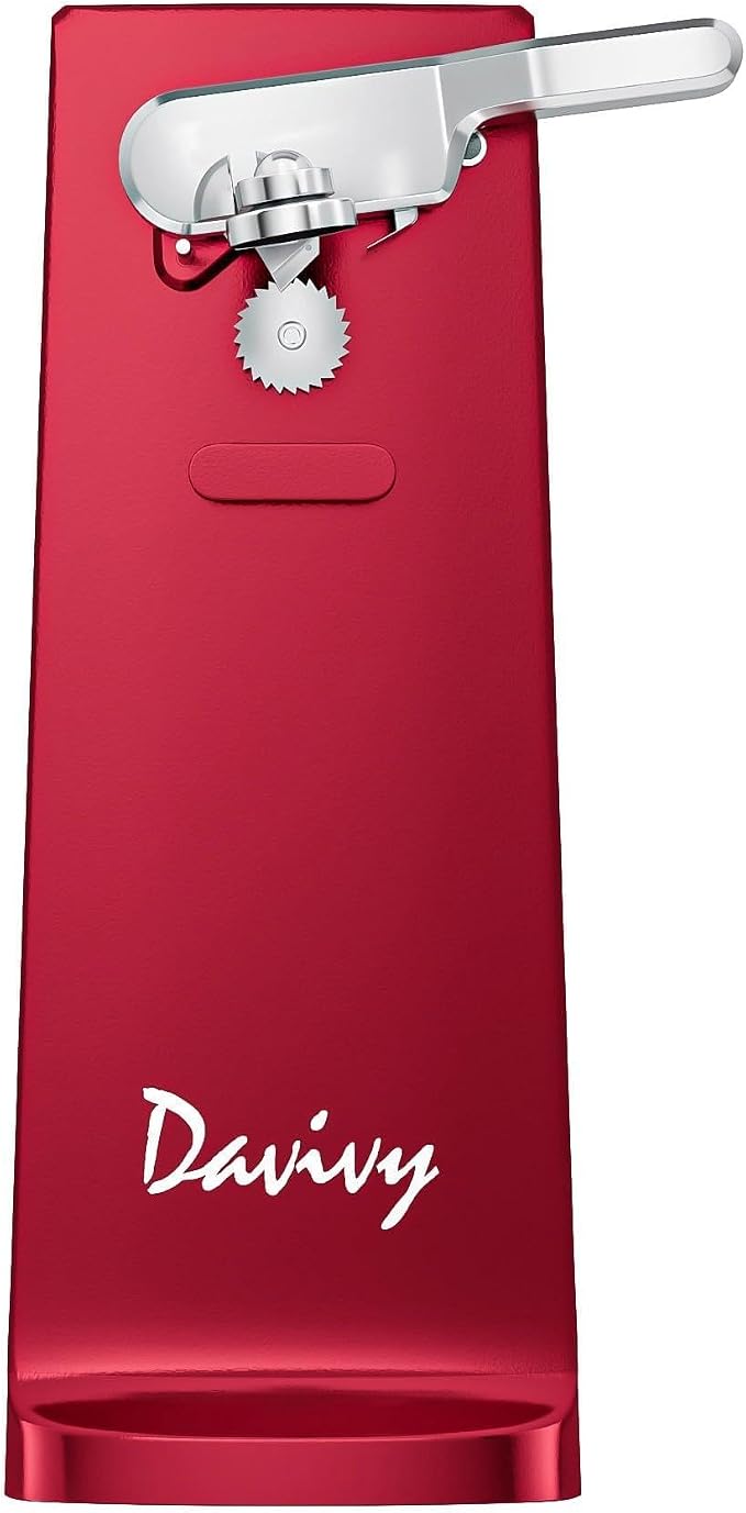 Davivy Electric Operated Can Opener for One Millet Opener, Removable Stainless Steel Cutter and 3-in-1 Design with Knife Sharpener and Bottle Opener (ABS-Red)