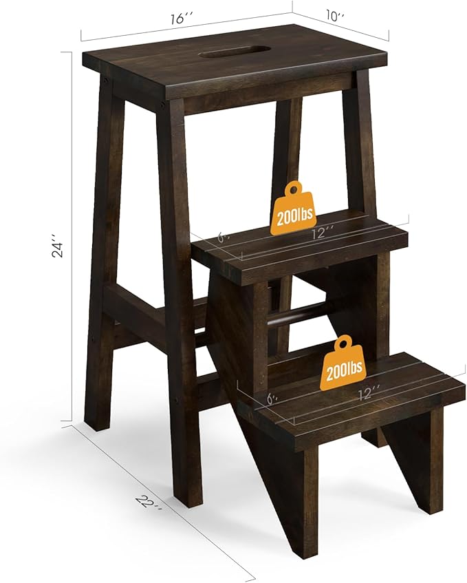 Costzon Folding 3 Step Stool, 3 in 1 Wooden Step Ladder with Handle, Non-Slip Pedal, Multifunctional Storage Shelf, Flower Rack for Kitchen, Library, Garage, Foldable Step Stool for Adults Kids