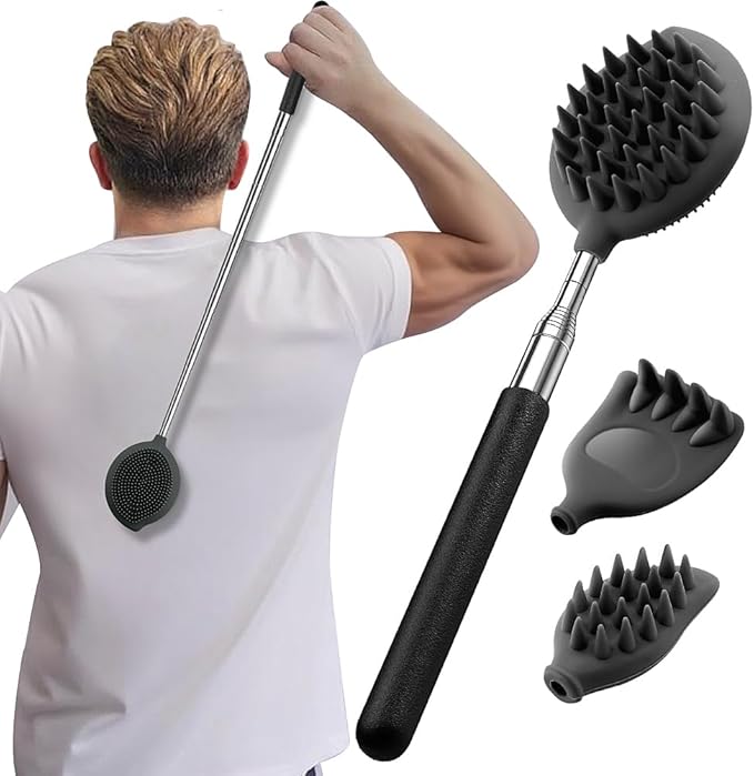 Back Scratcher with 3 Detachable Scratching Heads Silicone Massager Extendable Telescoping for Itches Lotion Application Spa Whole Body Seniors The Disabled Baby Men Women Kids Adults