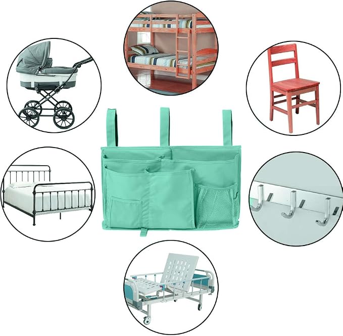 Bunk Bed Organizer - Bedside Storage Caddy with Pocket, Hanging Organizer for Camp, Dorm, Room, Hospital Bed Rail and More (Light Blue)