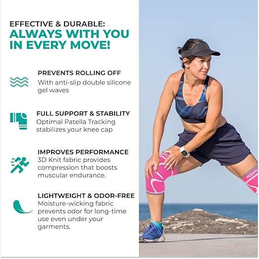 Modvel 2 Pack Knee Brace for Women & Men - Workout Knees Compression Sleeve for Knee Pain Relief Joint Support for ACL, Arthritis, Meniscus Tear Knees Brace for Sports, Rodilleras para Gym Fitness