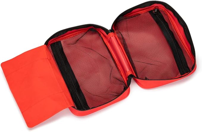 Jipemtra Red First Aid Bag Empty Travel Rescue Pouch First Responder Storage Medicine Emergency Bag for Car Home Office Kitchen Sport Outdoors (Red with Zippered Mesh Bags)