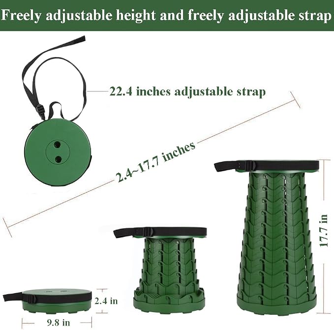 Fishboy Upgraded Collapsible Stool, 400lbs Max Weight, Lightweight But Sturdy, Portable Retractable Folding Telescoping Foldable Camping Stool for Adults Outdoor Fishing Hiking BBQ