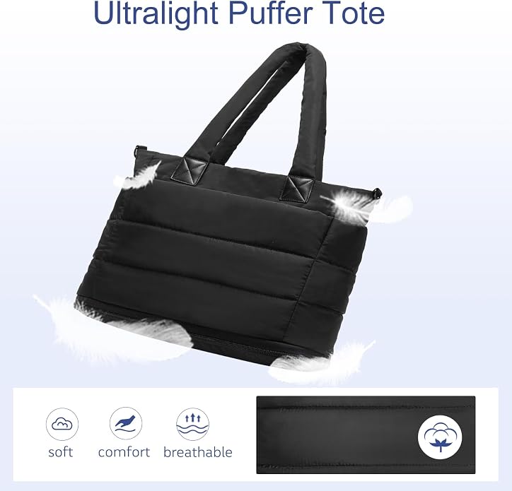 Puffer Tote Bag for Women Quilted Nurse Bag Lightweight Work Bag for Teacher Travel Handbag with Multiple Pockets