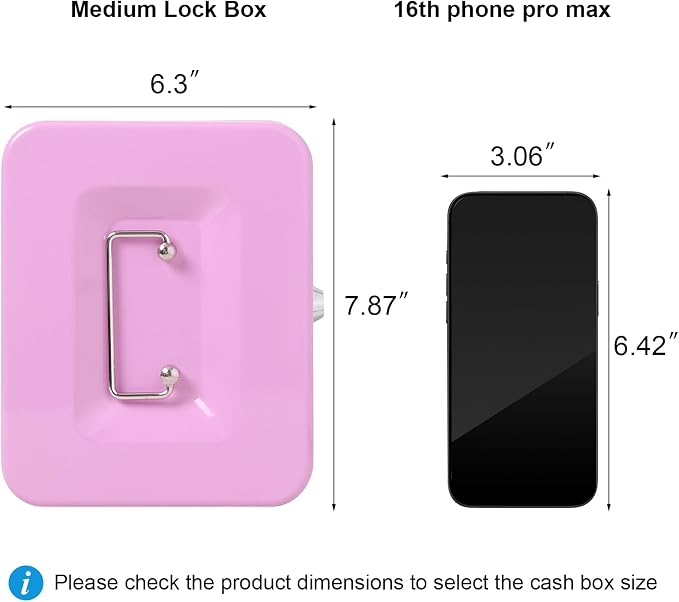 Jssmst Cash Box with Key Lock - Durable Metal Cash Box with Money Tray, Light Purple, Medium