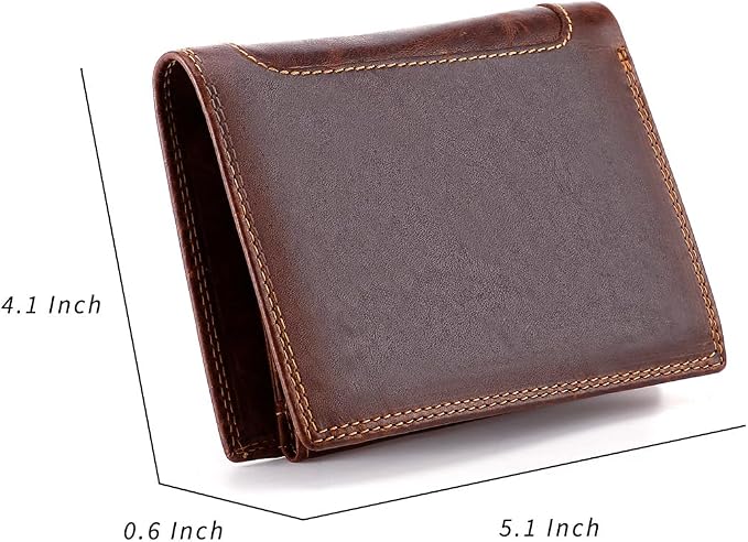 Trifold Billfold RFID Blocking Cowhide Leather Wallet for Men 10 Card Slots 2 ID Windows with Coin Pocket