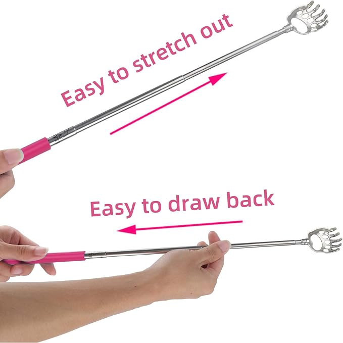 WOVTE Bear Claw Extendable Pink Back Scratcher for Women 2Pack | Stuffers for Men Women Adults, Mothers Day Fathers Day Christmas Birthday Gifts for Men Women Mom Dad Husband