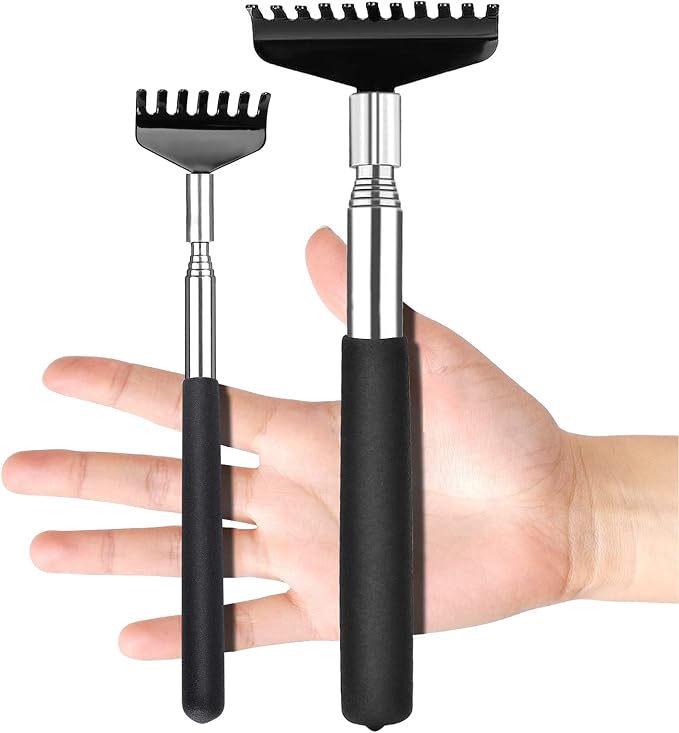 Oversized Back Scratcher Set, 2 Pack Portable Extendable Stainless Steel Telescoping Massage Tool, Gift/Stocking Stuffers for Men Women