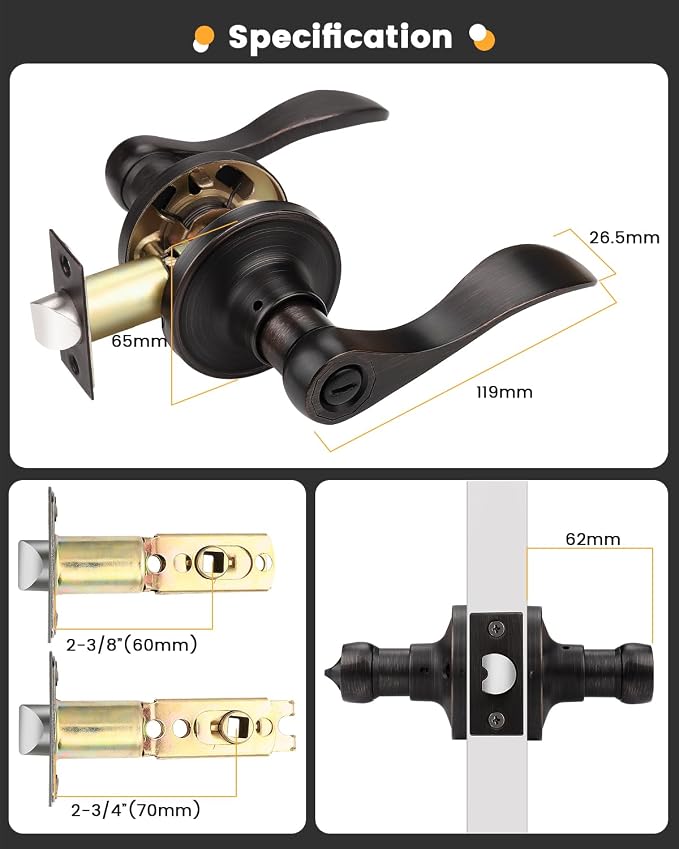 Gobrico 4 Pack Privacy Door Levers Keyless Interior Door Locksets Handlesets,Reversible Handles for Right/Left-Handed Doors,Drop Lever Style with Classic Round Rosette,Antique Oil Rubbed Bronze