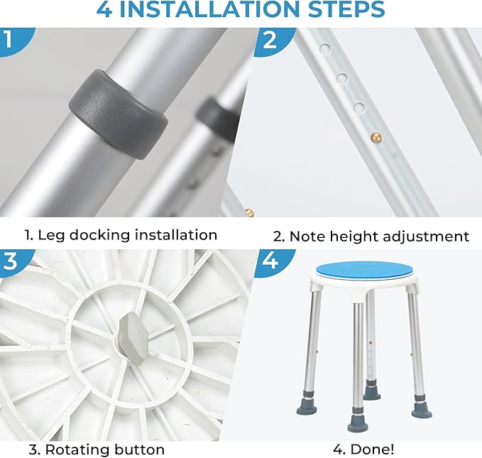 Shower Stool for Inside Shower Swivel Shower Chairs for Seniors Adjustable Round Shower Seat Bath Chair Tool-Free Assembly 5 Adjustable Heights from 19''-21'' Load 350LB