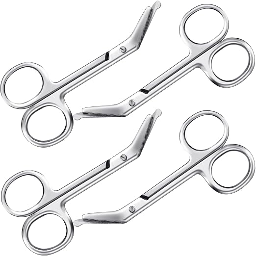 4 Pieces Ostomy Scissors Bandage Scissors Nursing Scissors Stainless Steel Scissors for Doctors, Nurses, Veterinary Home Nursing, 4.3 x 2.1 Inch, Curved (Silver)