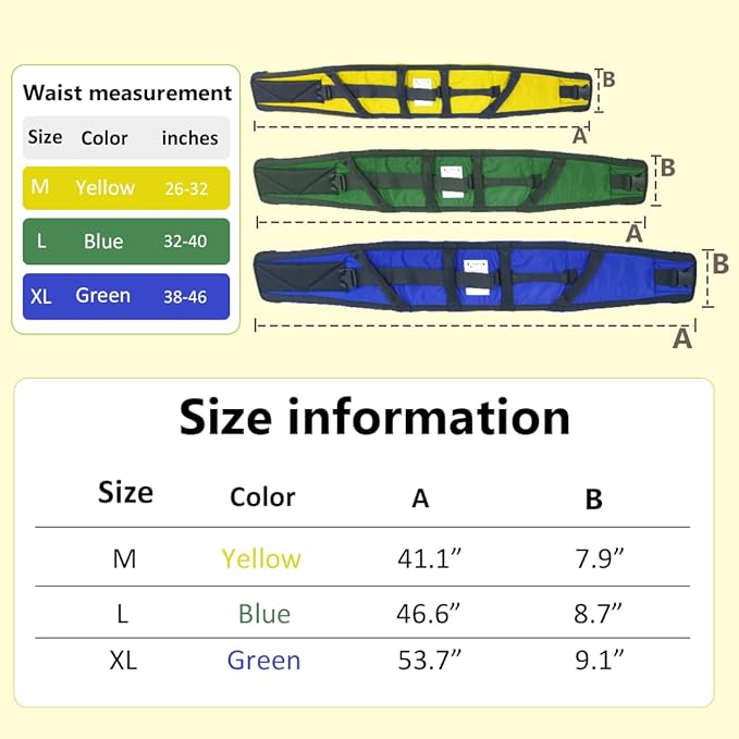 Gait Belts with Padded Handles,Transfer Belts Physical Therapy Belt for Seniors Moving, Lifting Belt Assist Patient/Elderly(Yellow, Medium)