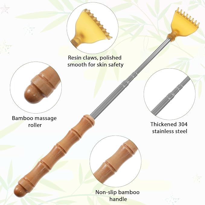 Thinp Extendable Bamboo Back Scratcher, Portable Telescoping Back Scratcher Wooden Long Handle Retractable Backscratcher for Adults Men Women