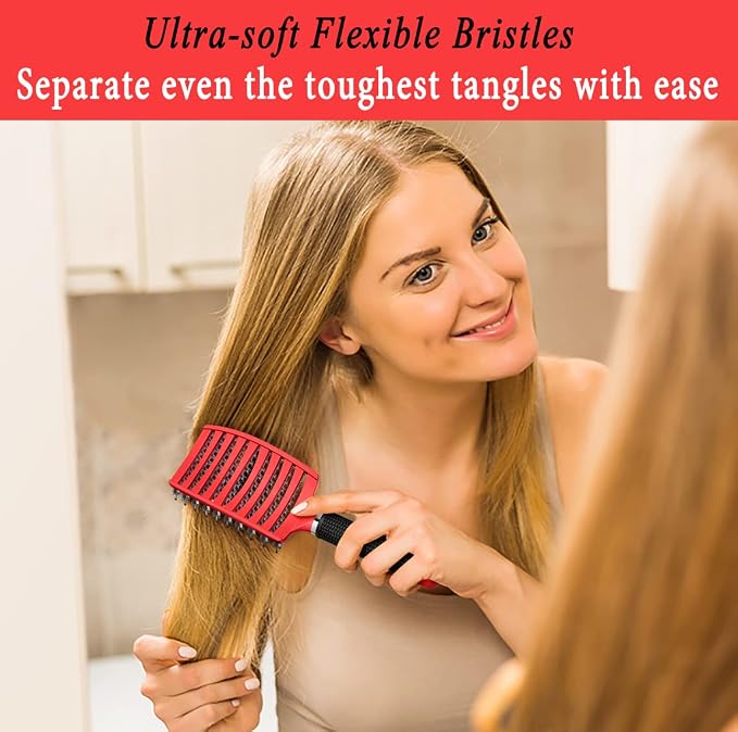 Detangling Brush for Women & Kids, Wet & Dry Hair, All Hair Types | Less pulling & breakage, Boar bristles tame frizz & add shine, Vents for faster blow-drying, Lightweight 4 oz, Non-slip grip