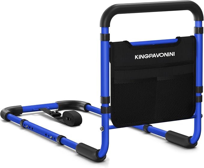 KingPavonini Bed Rails for Elderly Adults Safety, 380 LBS, Model BM03-1 | ASTM Approved, 2026 Upgraded Adjustable Bed Cane, Non-Slip Ergonomic Handle & Storage Bag, Tool-Free Bed Railings for Seniors