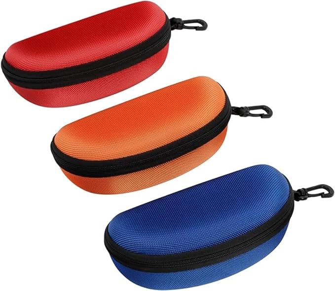 ZONLY 3 Pack Sunglasses Case Portable Travel Zipper Eyeglasses Case Hook With Cleaning Cloth