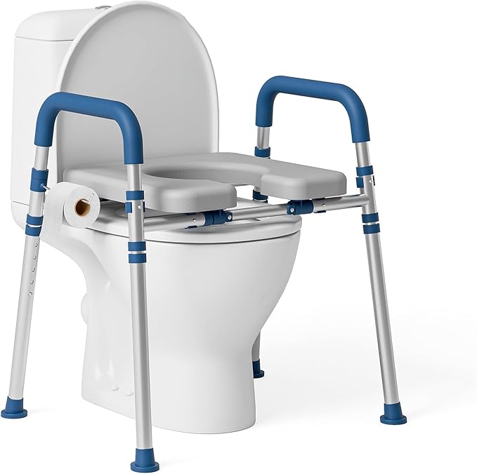 Toilet Seat Risers for Seniors, Raised Toilet Seat with Padded Handles & Seat, 400 LBS Raised Toilet Seat with Adjustable Height & Width for Pregnant, Disabled, Handicapped,(Blue)
