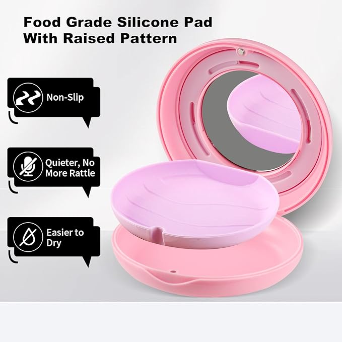 Retainer Case, Slim Aligner Case with Adjustable Vent Holes and Mirror, Compatible with Invisalign, Night Guard and Mouth Guard, Premium Retainer Case, With Aligner Remover Tool, Chew & Brush, Pink