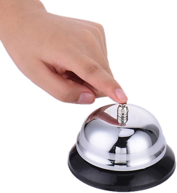 HeeYaa Call Bell 3.3 Inch Diameter with Metal Anti-Rust Construction, Ringing, Desk Bell Service Bell for Hotels, Schools, Restaurants, Reception Areas, Hospitals, Warehouses(Silver)