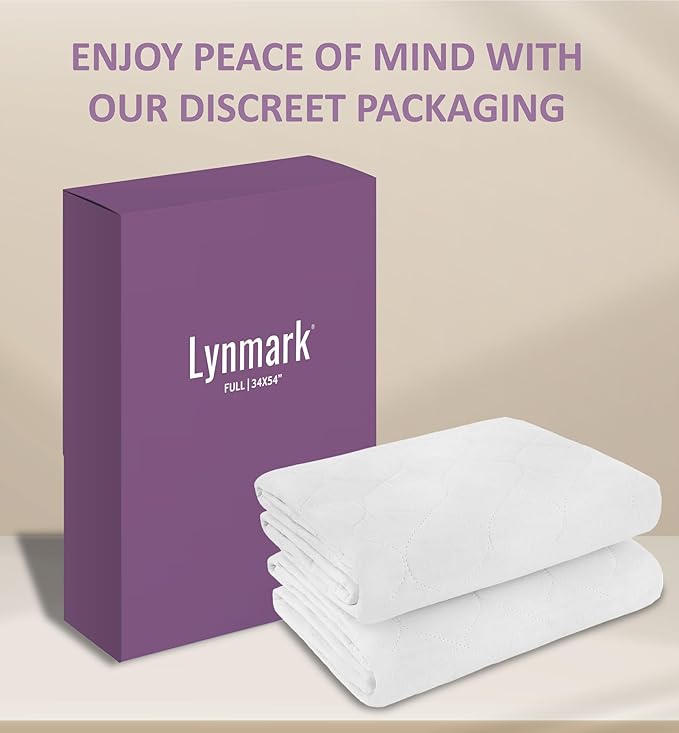 Lynmark® 2X Washable Bed Pads - Non-Slip Waterproof Mattress Protector Underpads with Extra Long Tucks - Ultra-Absorbent Oeko-Tex Certified Cotton Incontinence Pad for Bedwetting - Full (34" x 54")