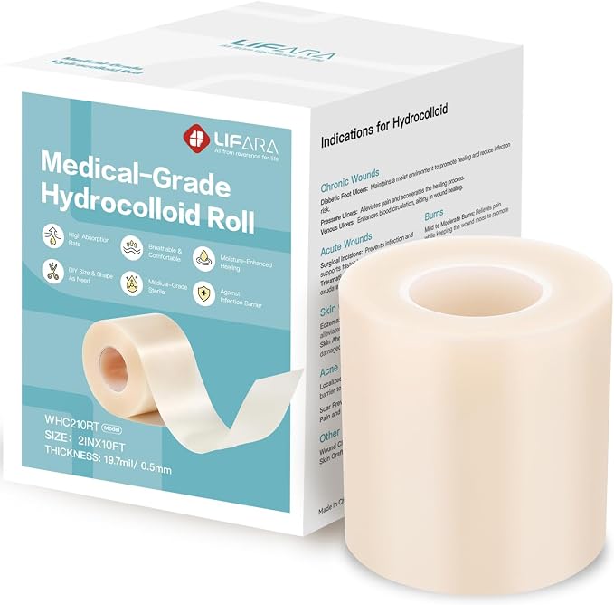 LIFARA Hydrocolloid Roll for Wound Care - Cut-to-Size, Hydrocolloid Patch Bandages with Self-Adhesive, Ultra Absorbent & Waterproof, First Aid Kit Essential (19.7mil/ 0.5mm Thickness, 2in*10ft)