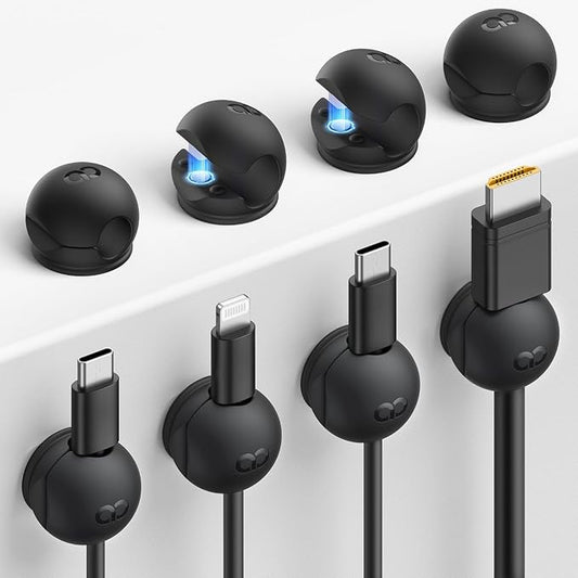 Lamicall 8Pack Magnetic Cord Organizer Clips - [Mini-Soft Silicone] Cable Management for Phone Charger Cord, Durable Adhesive Cable Holder for Desk Nightstand, Home Office Organizer Gadget Accessories
