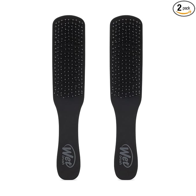 Wet Brush Detangling Hair Brush for Men, Black, Stimulates Scalp & Beard for Fuller Stronger Hair, Intelliflex Detangler Help Bristles Promote Growth & Protect from Breakage, Pain-Free (Pack of 2)