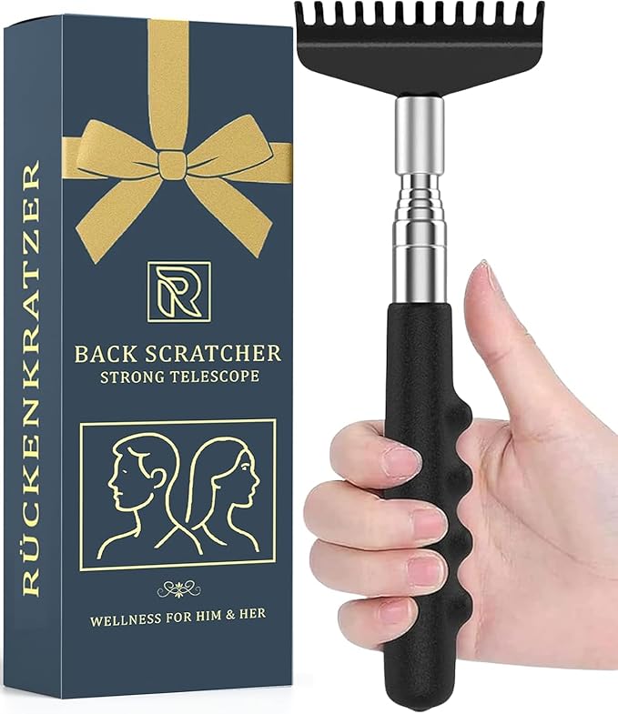 Robust Telescoping Back Scratcher for Instant Itch Relief, Extra Wide Head, Stainless Steel Handle Reaches Anywhere, Back Scratcher for Men, Back Scratcher for Women, Extends from 8" to 27" Gift Box