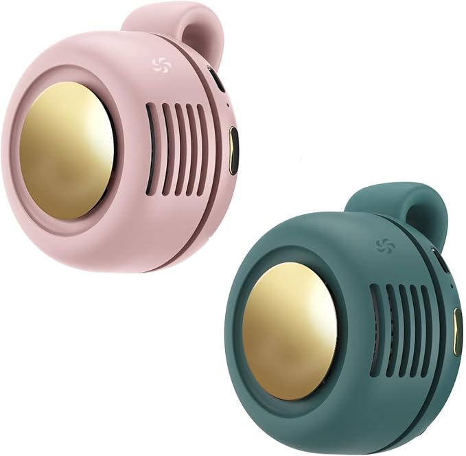 Portable Clip-On Fan, Mini USB Rechargeable 360° Rotatable Fan, Personal Fan 3-Speed Silent Mini Bladeless Fans (2 pack(Pink and Green))